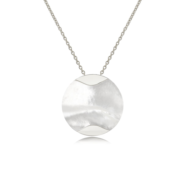 MOTHER OF PEARL SILVER ROUND PENDANT NECKLACE