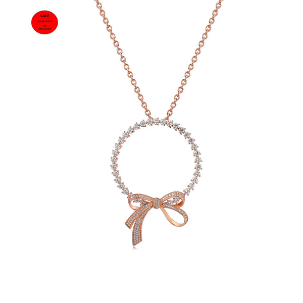 ROSE GOLD CZ ROUND BOW PENDANT NECKLACE