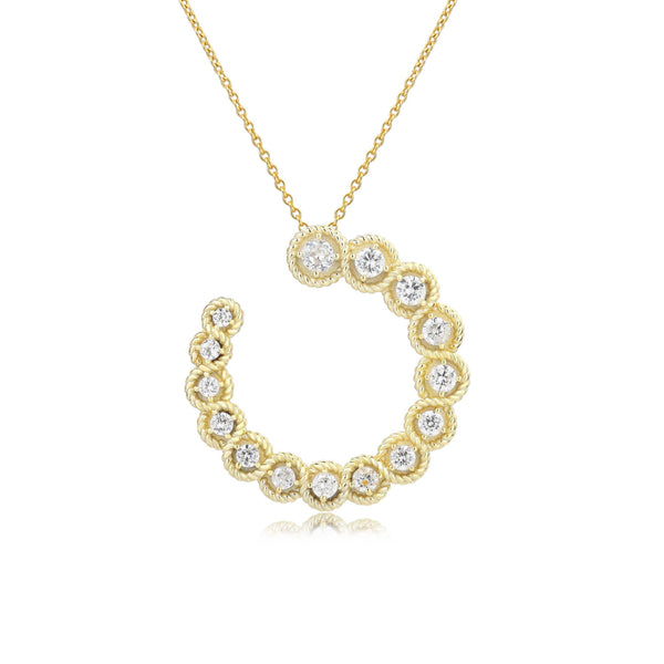 GOLD CZ BRAIDED ROUND PENDANT NECKLACE