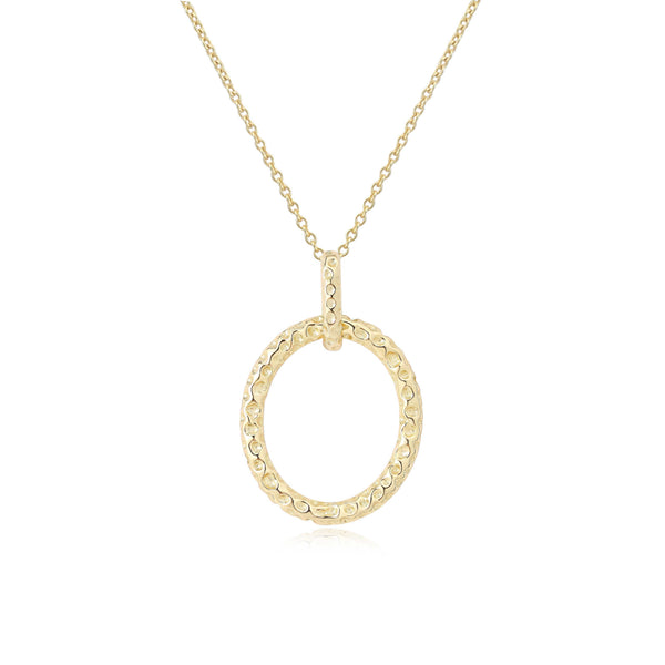 GOLD HAMMERED OVAL PENDANT NECKLACE