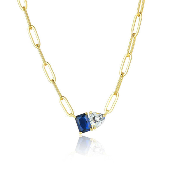 SAPPHIRE RECTANGULAR PAPERCLIP NECKLACE