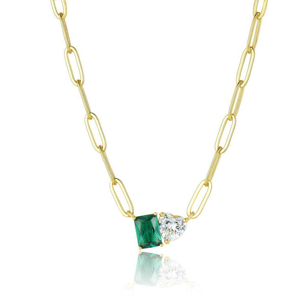 EMERALD RECTANGULAR PAPERCLIP NECKLACE