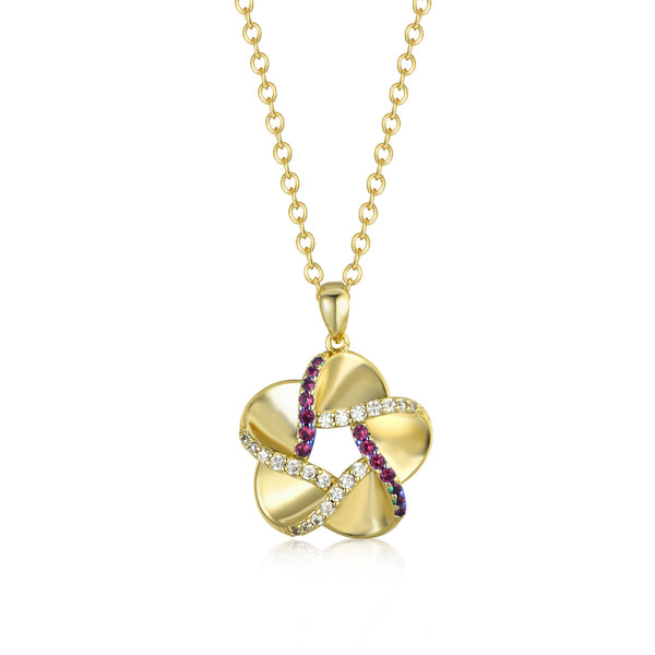 GOLD RUBY FLOWER PENDANT NECKLACE