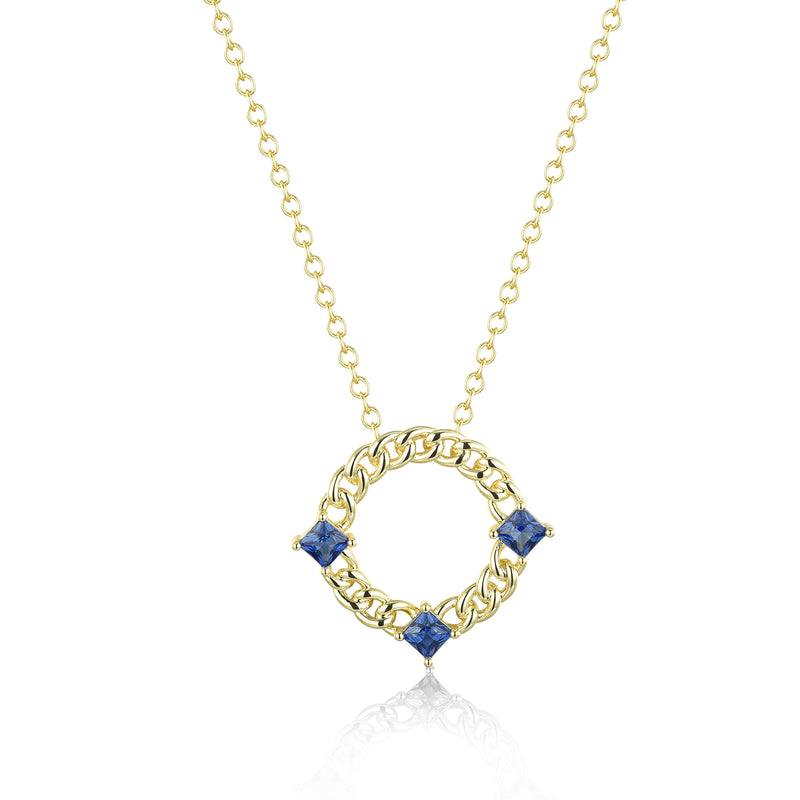 GOLD CURB SAPPHIRE PENDANT NECKLACE