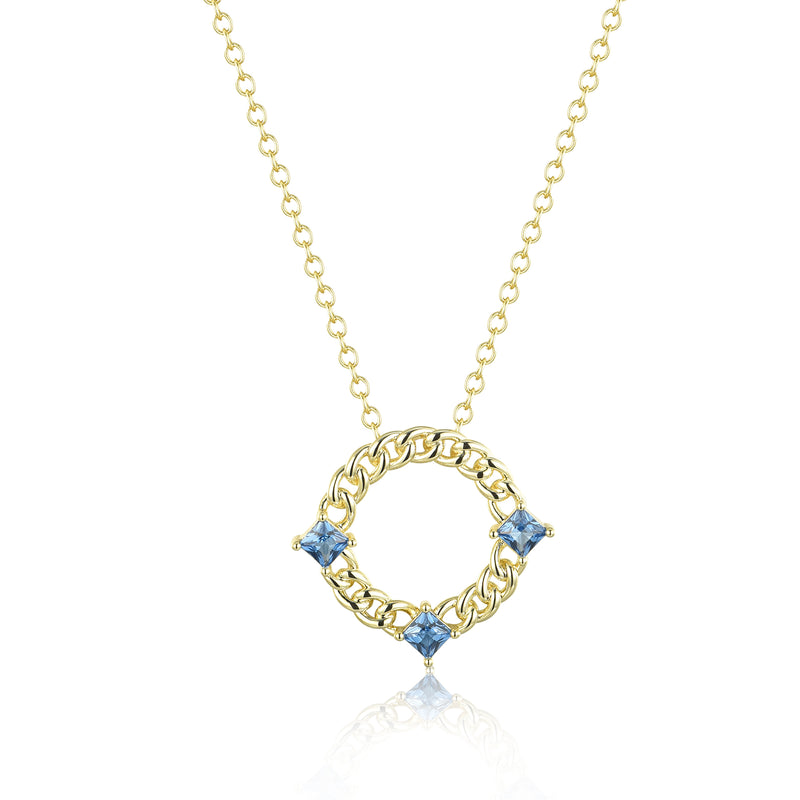 GOLD CURB AQUAMARINE PENDANT NECKLACE