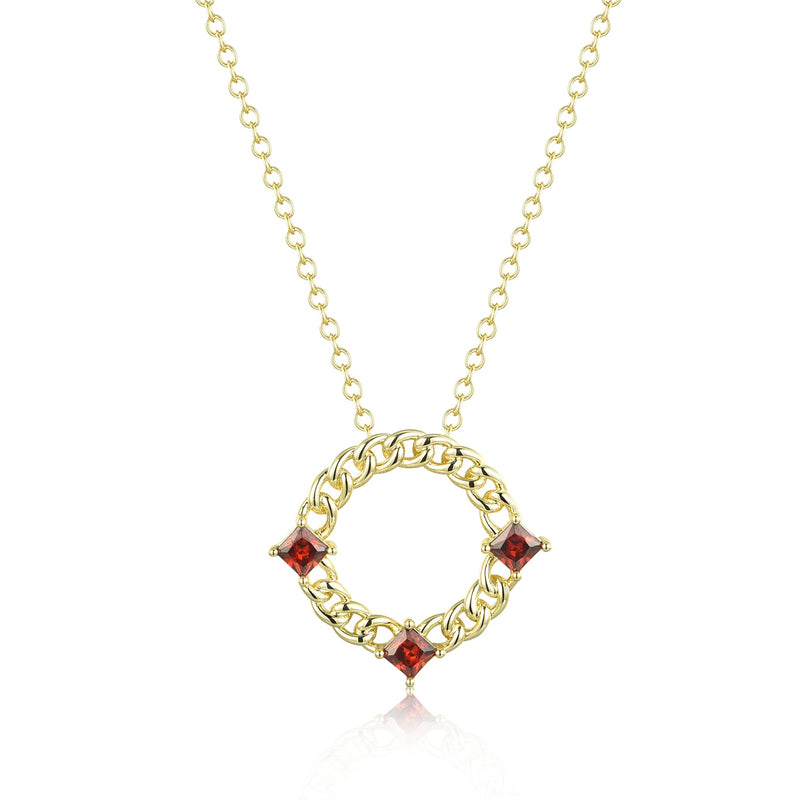 GOLD CURB GARNET PENDANT NECKLACE