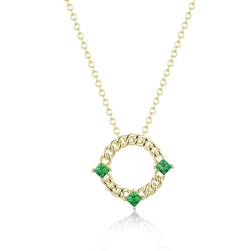 GOLD CURB EMERALD PENDANT NECKLACE