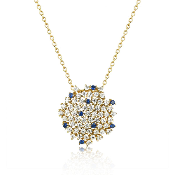 GOLD CZ ROUND SAPPHIRE PENDANT NECKLACE