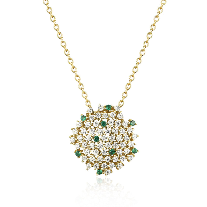 GOLD CZ ROUND EMERALD PENDANT NECKLACE