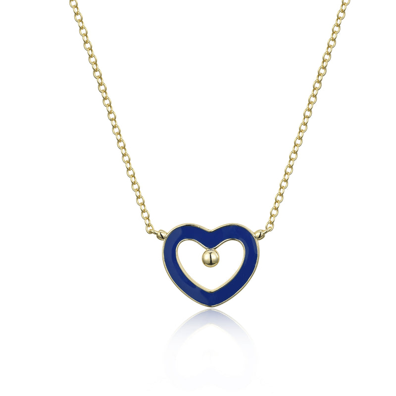 GOLD ENAMEL BLUE HEART PENDANT NECKLACE