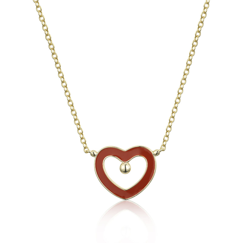 GOLD ENAMEL BURGUNDY HEART PENDANT NECKLACE