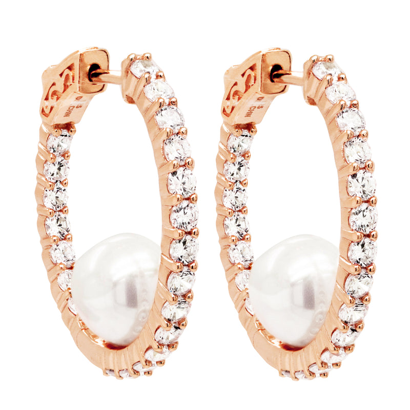 ROSE GOLD CZ PEARL HOOP EARRING