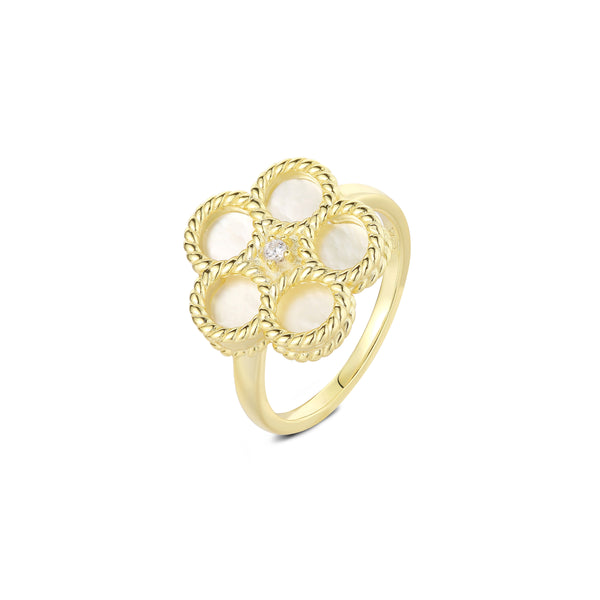 GOLD BRAIDED MOTHER OF PEARL FLOWER RING